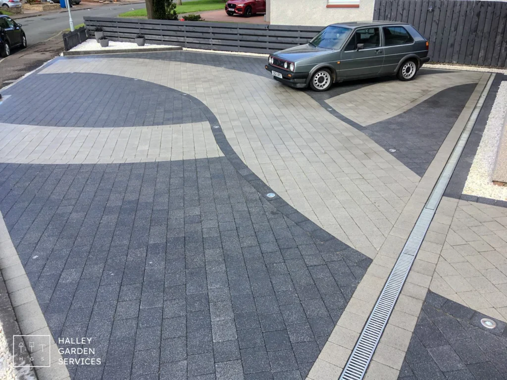 Decorative block paving driveway with curved design installed in Midlothian